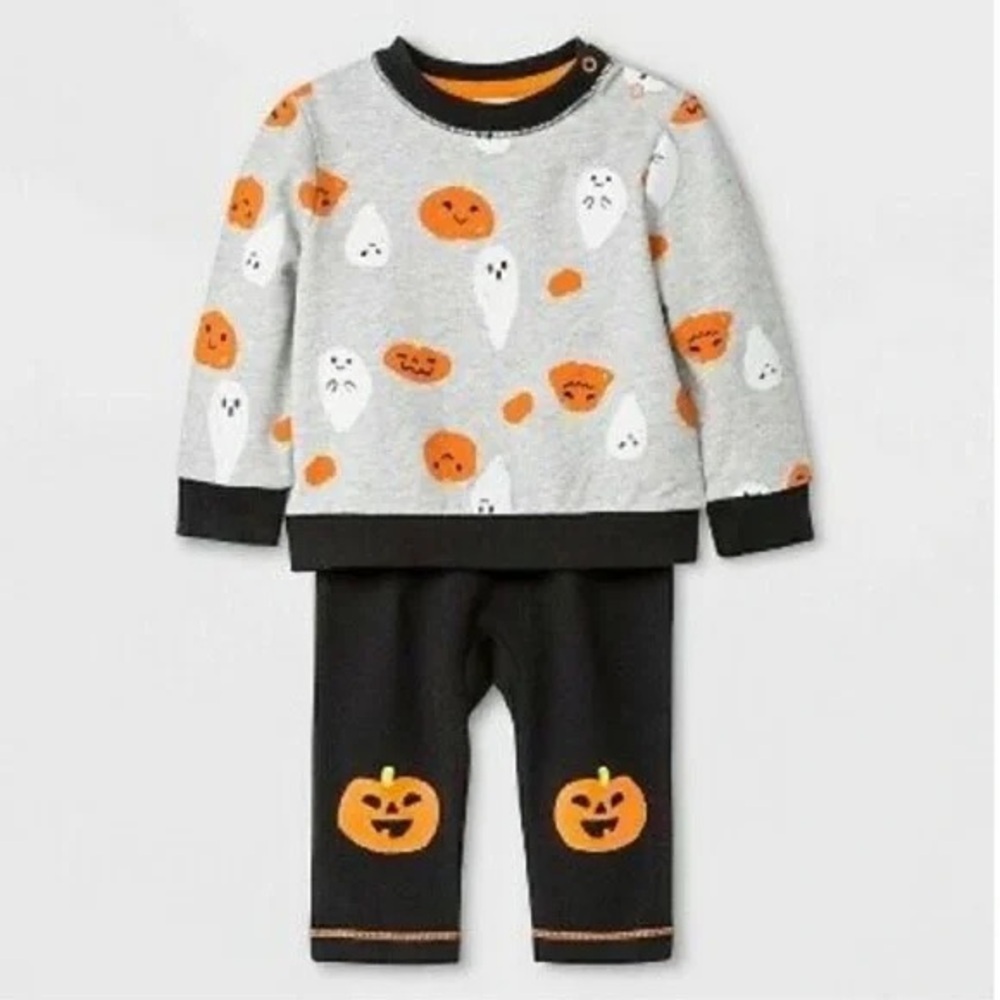 CAT & JACK 2PC PUMPKIN & GHOST SET - BLACK SIZE NEWBORN (NEW WITH TAGS) A9
